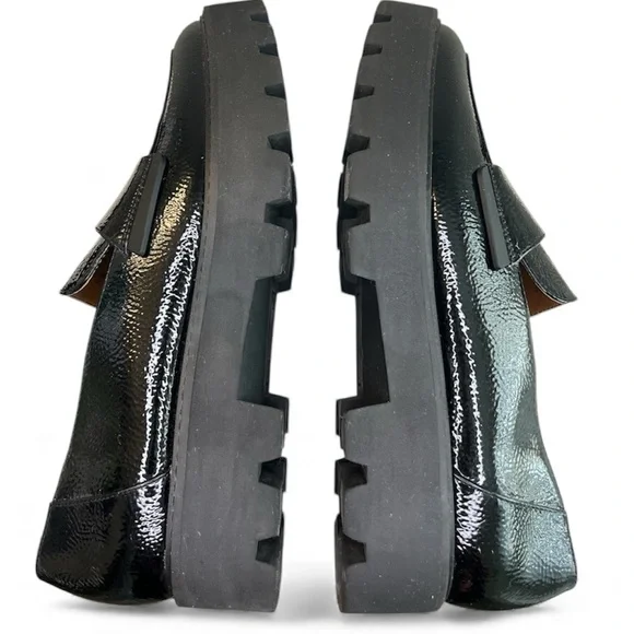 Franco Sarto Brindy Black Patent Pebbled Leather Chunky Platform Loafer Y2K Goth - Picture 8 of 11